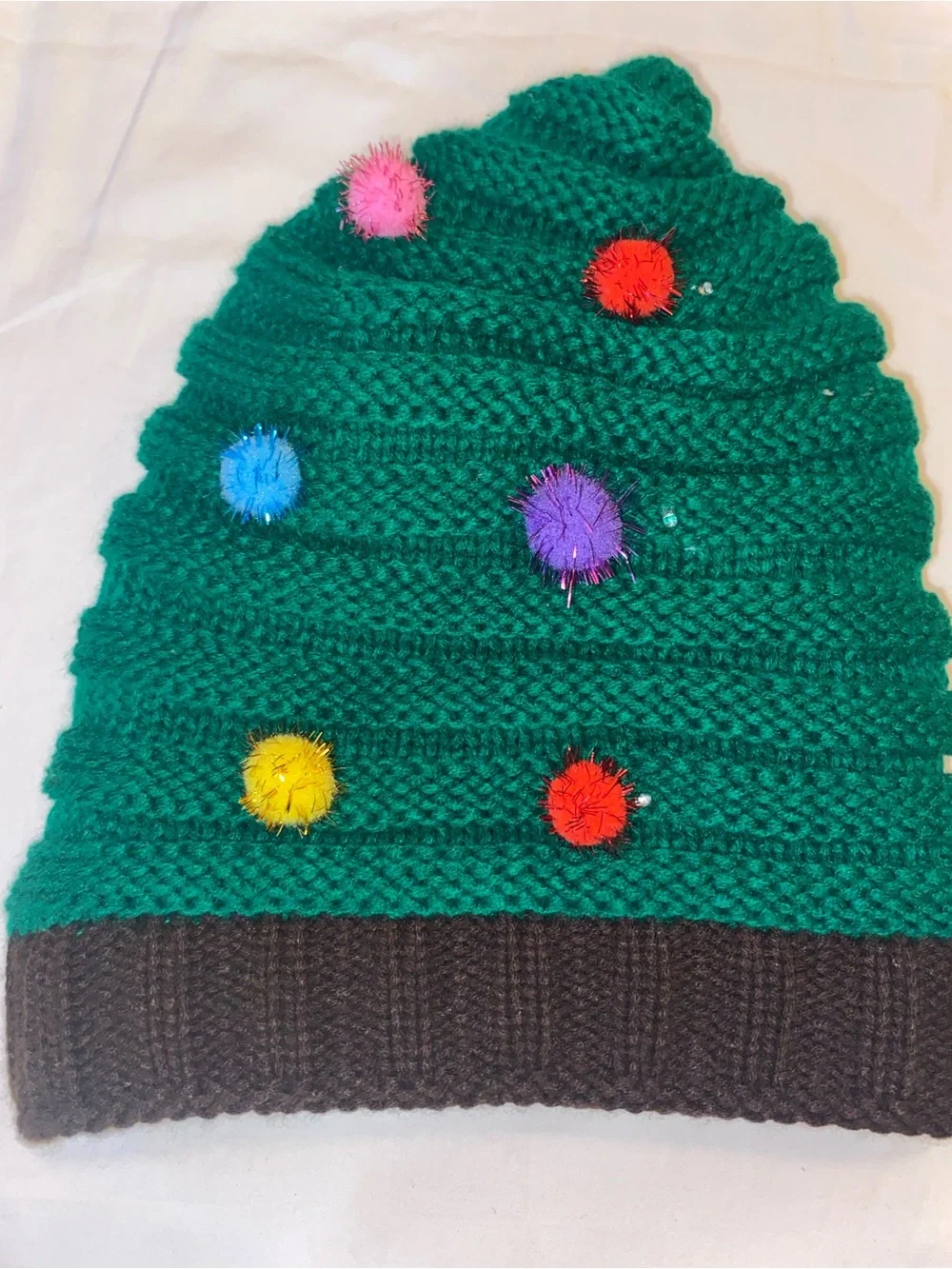 Kids Green Knit Light-up Hat with Colorful Pom Accents